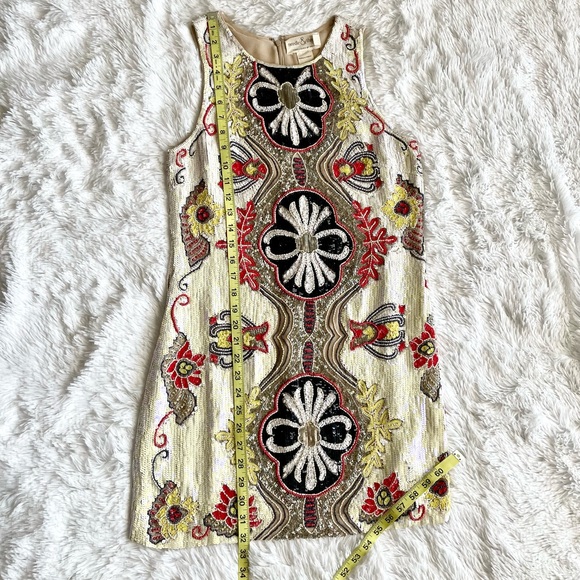 Needle & Thread Sequined Embroidered Dress Fully Embellished Ecru Bling Cocktail - Picture 13 of 14